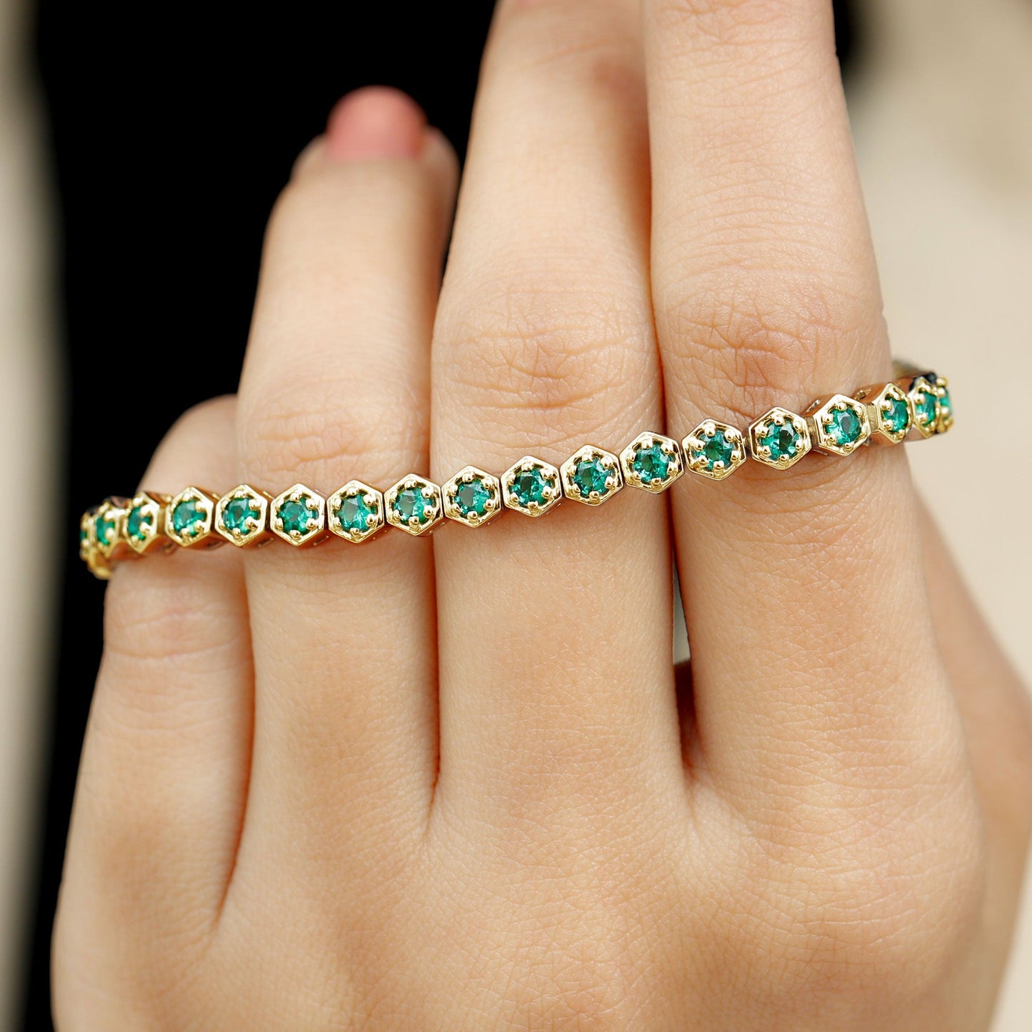 Certified 5.64 Carat Lab Grown Emerald Hexagon Tennis Bracelet for Women