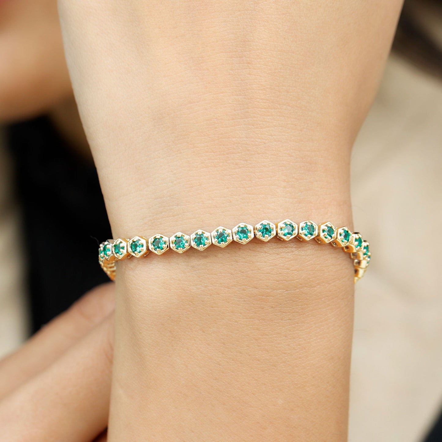 Certified 5.64 Carat Lab Grown Emerald Hexagon Tennis Bracelet for Women