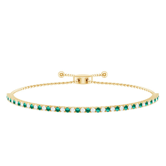Certified Lab Grown Diamond and Emerald Bolo Bracelet For Wedding