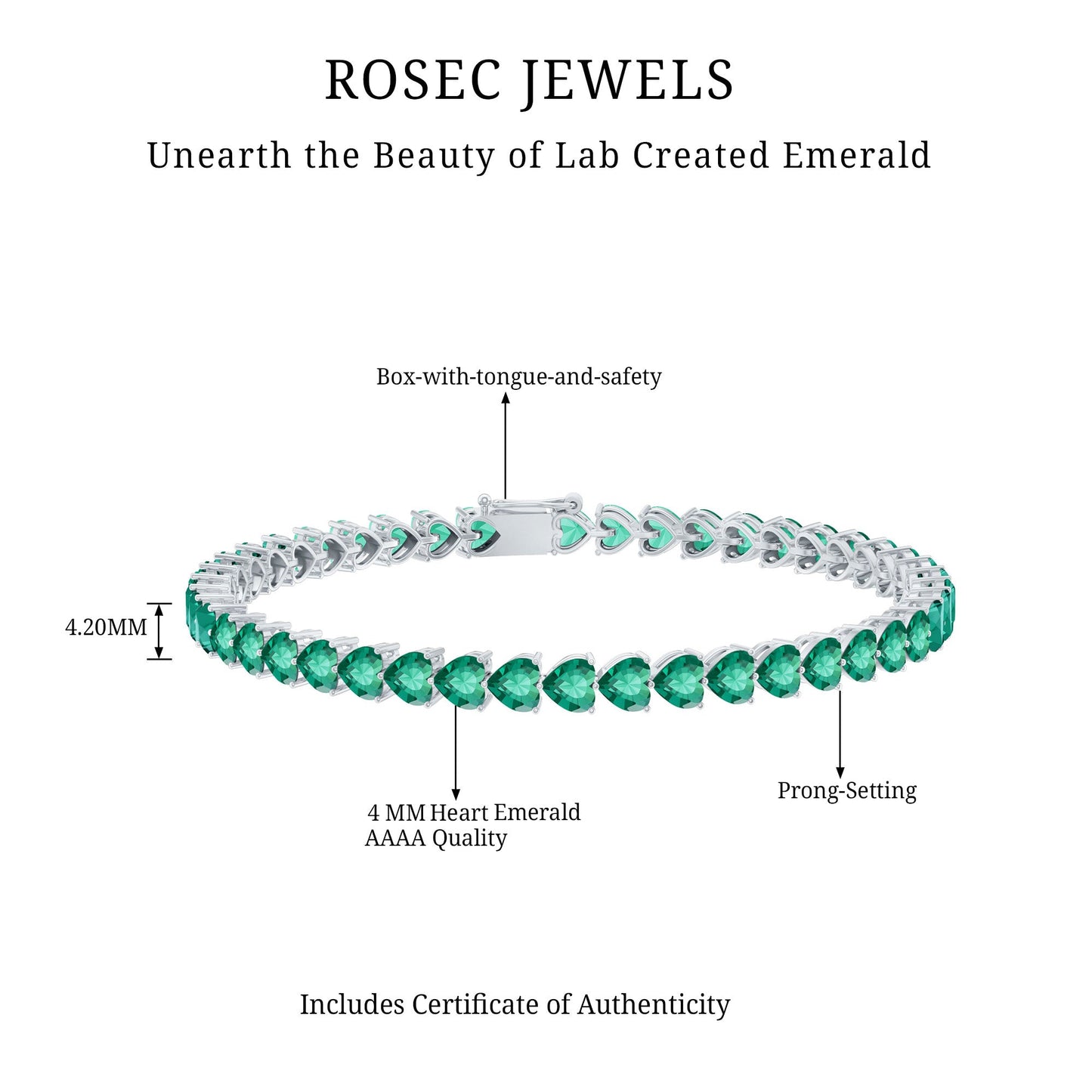 Lab Grown Emerald Heart Tennis Bracelet