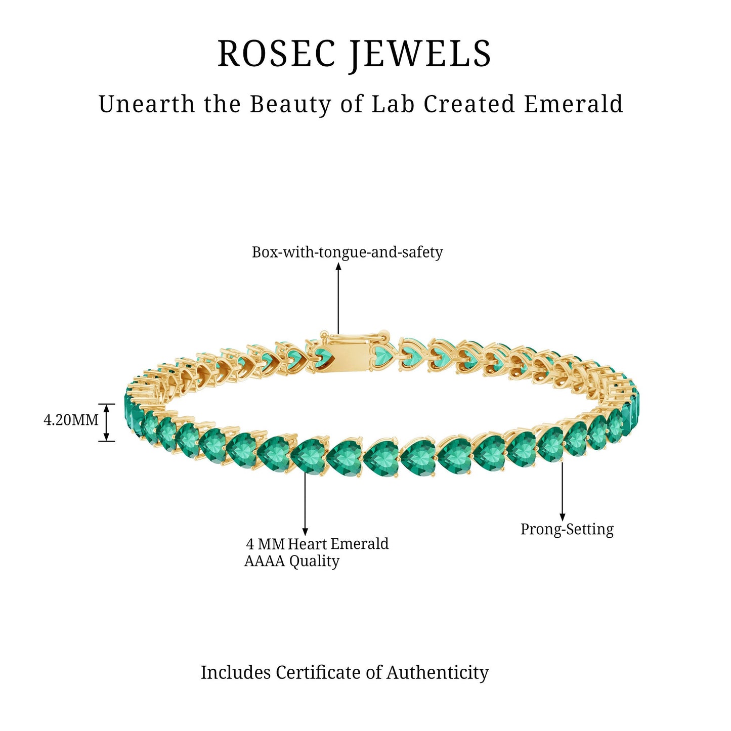 Lab Grown Emerald Heart Tennis Bracelet