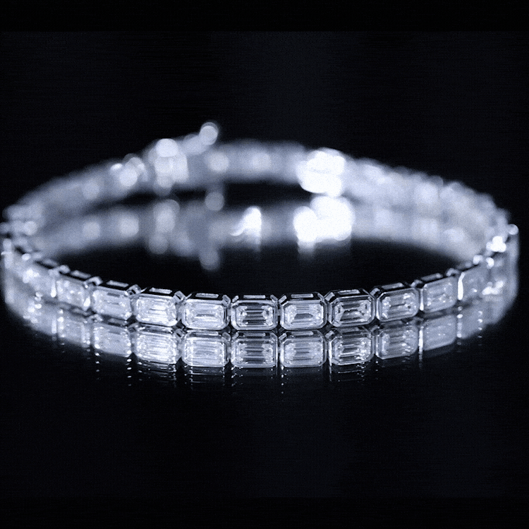 Emerald Cut 3X5 MM Lab Grown Diamond Tennis Bracelet in Bezel Setting