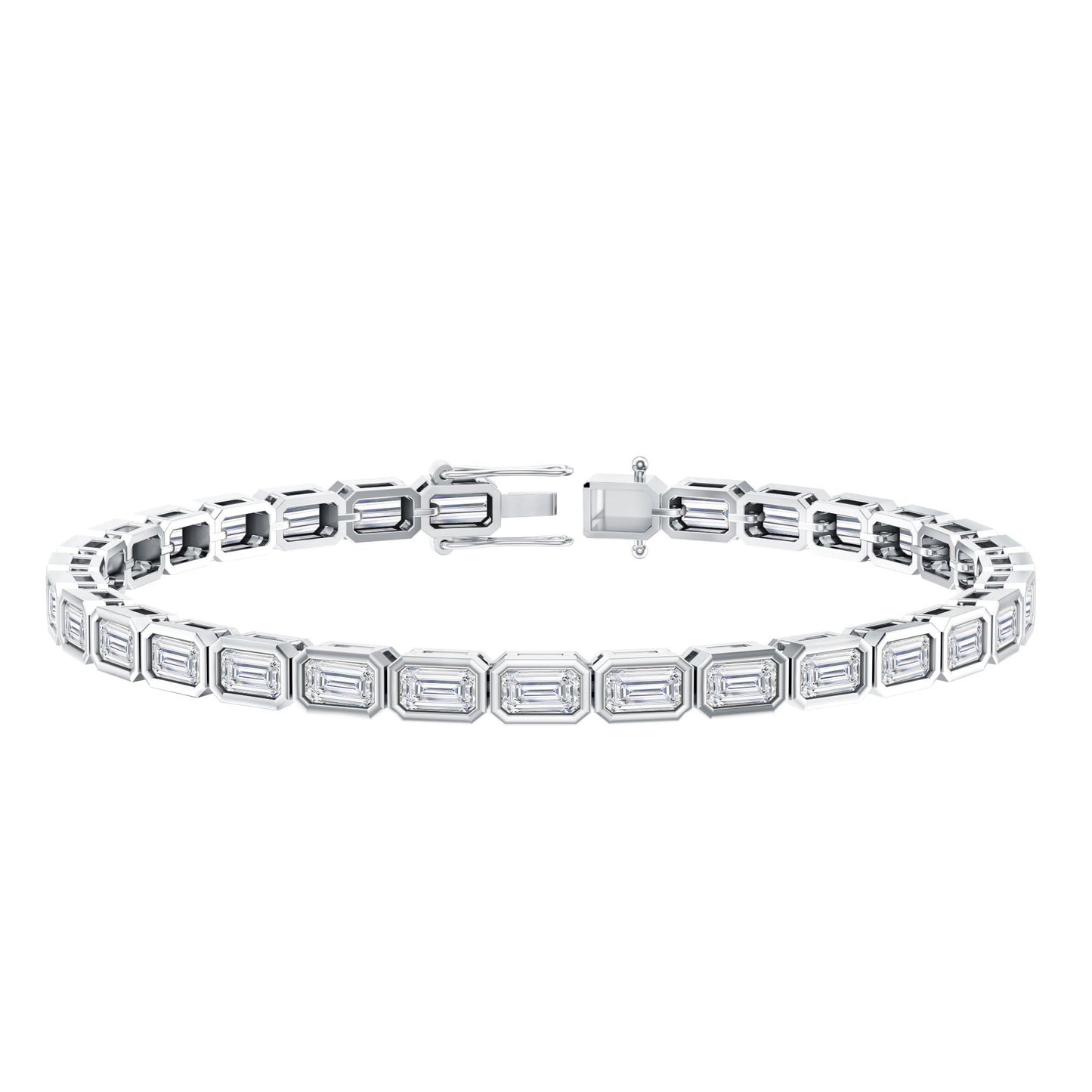 Emerald Cut 3X5 MM Lab Grown Diamond Tennis Bracelet in Bezel Setting