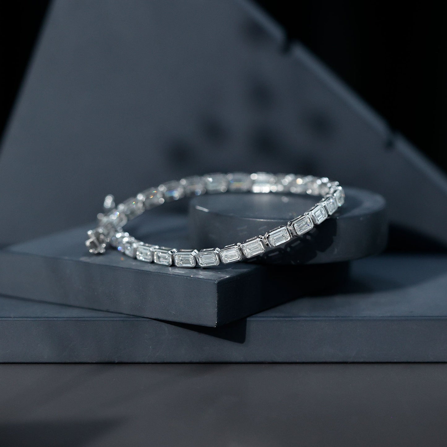Emerald Cut 3X5 MM Lab Grown Diamond Tennis Bracelet in Bezel Setting