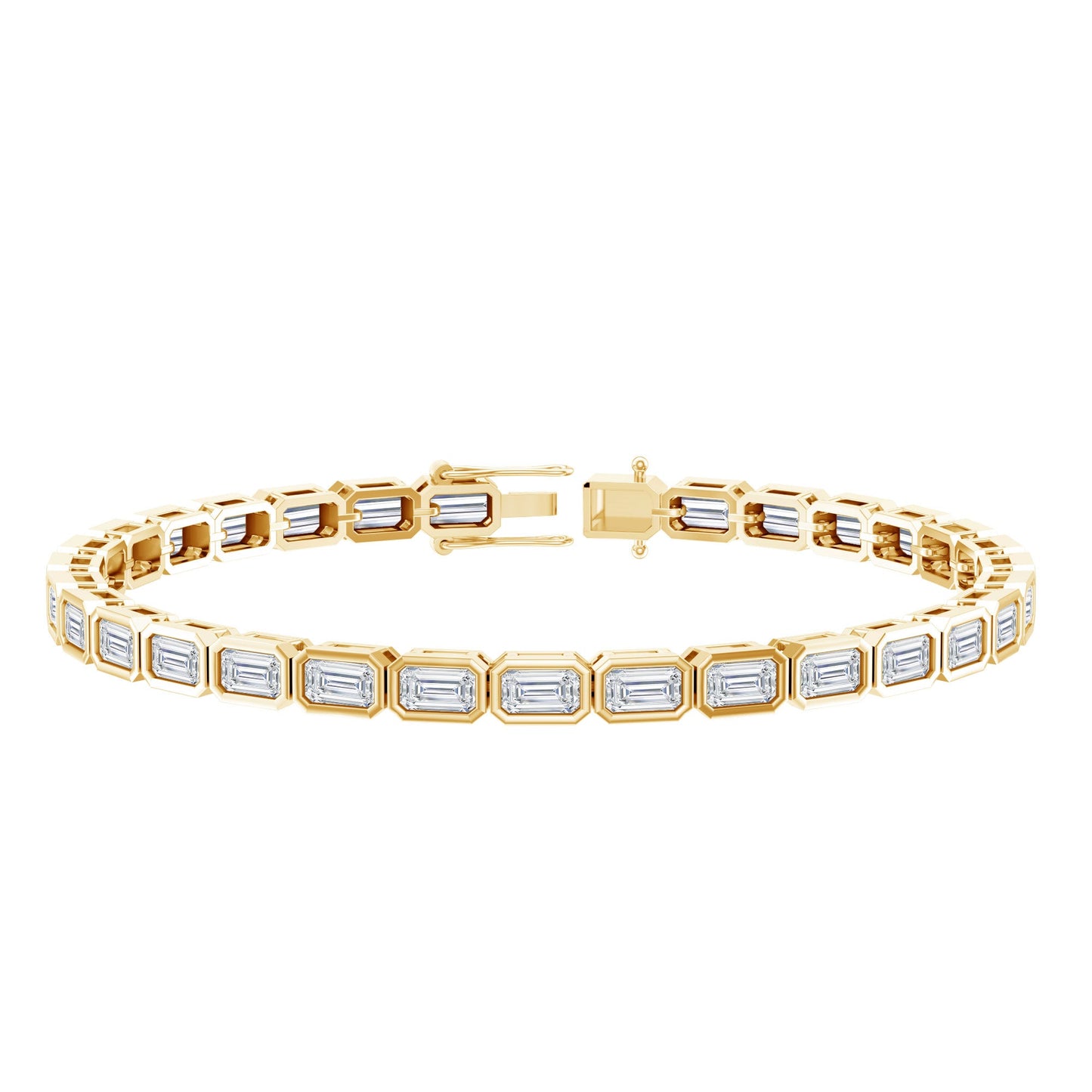 Emerald Cut 3X5 MM Lab Grown Diamond Tennis Bracelet in Bezel Setting