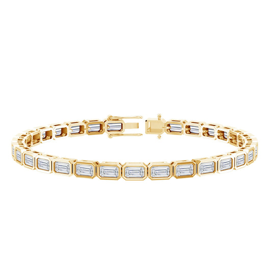 Emerald Cut 3X5 MM Lab Grown Diamond Tennis Bracelet in Bezel Setting