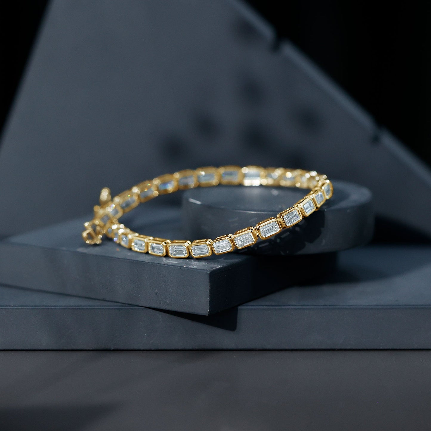 Emerald Cut 3X5 MM Lab Grown Diamond Tennis Bracelet in Bezel Setting