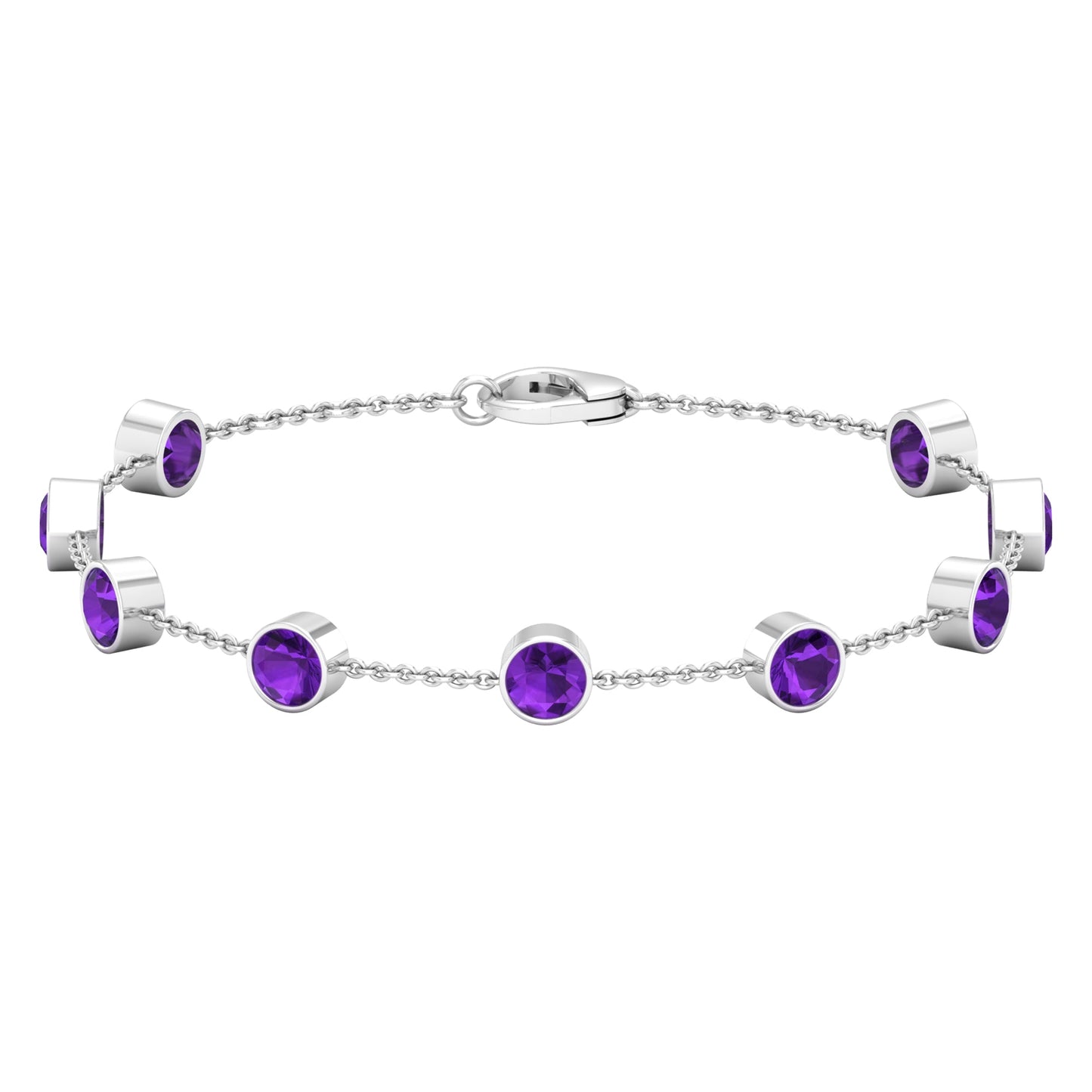 Bezel Set 4 Carat Amethyst Station Chain Bracelet for Women
