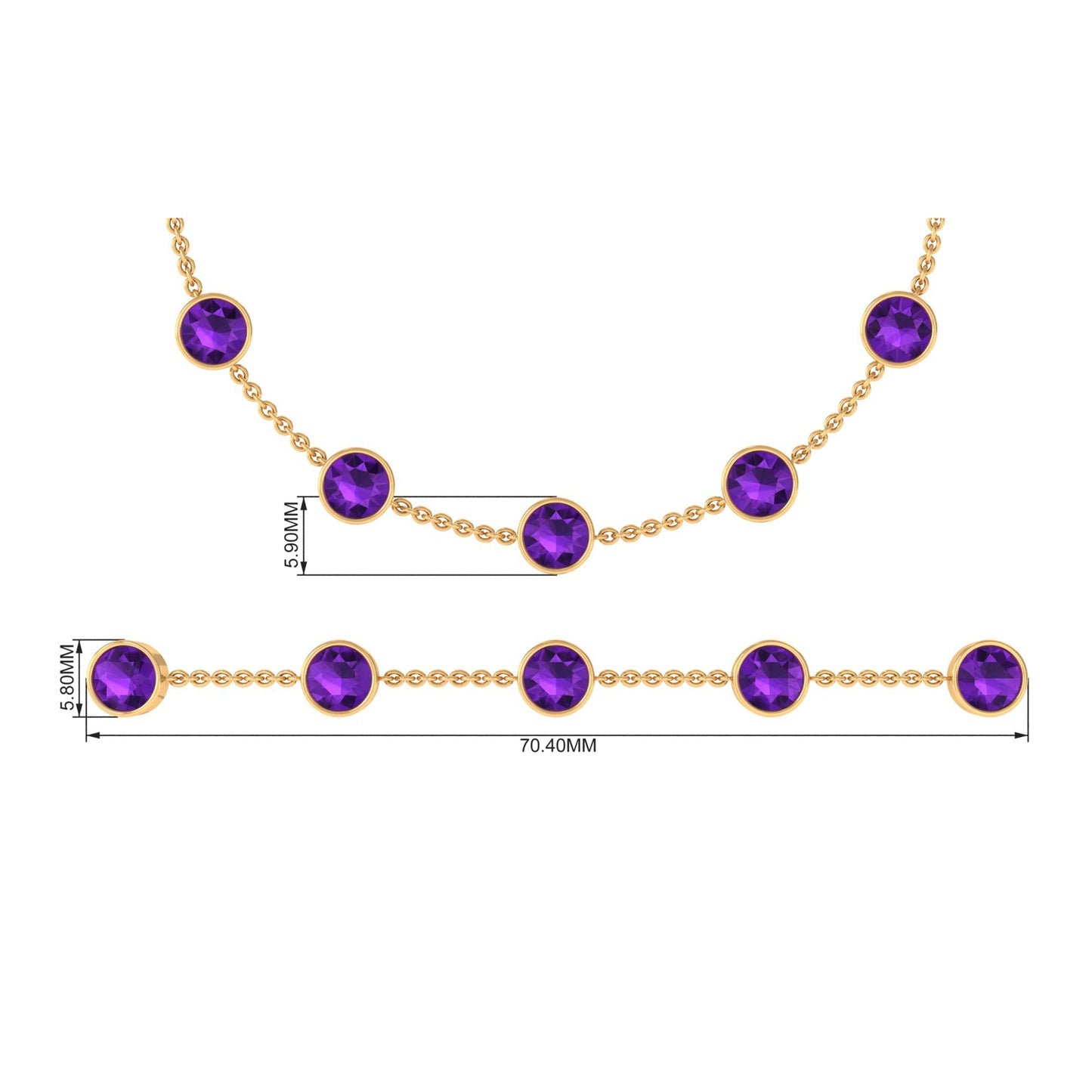 Bezel Set 4 Carat Amethyst Station Chain Bracelet for Women