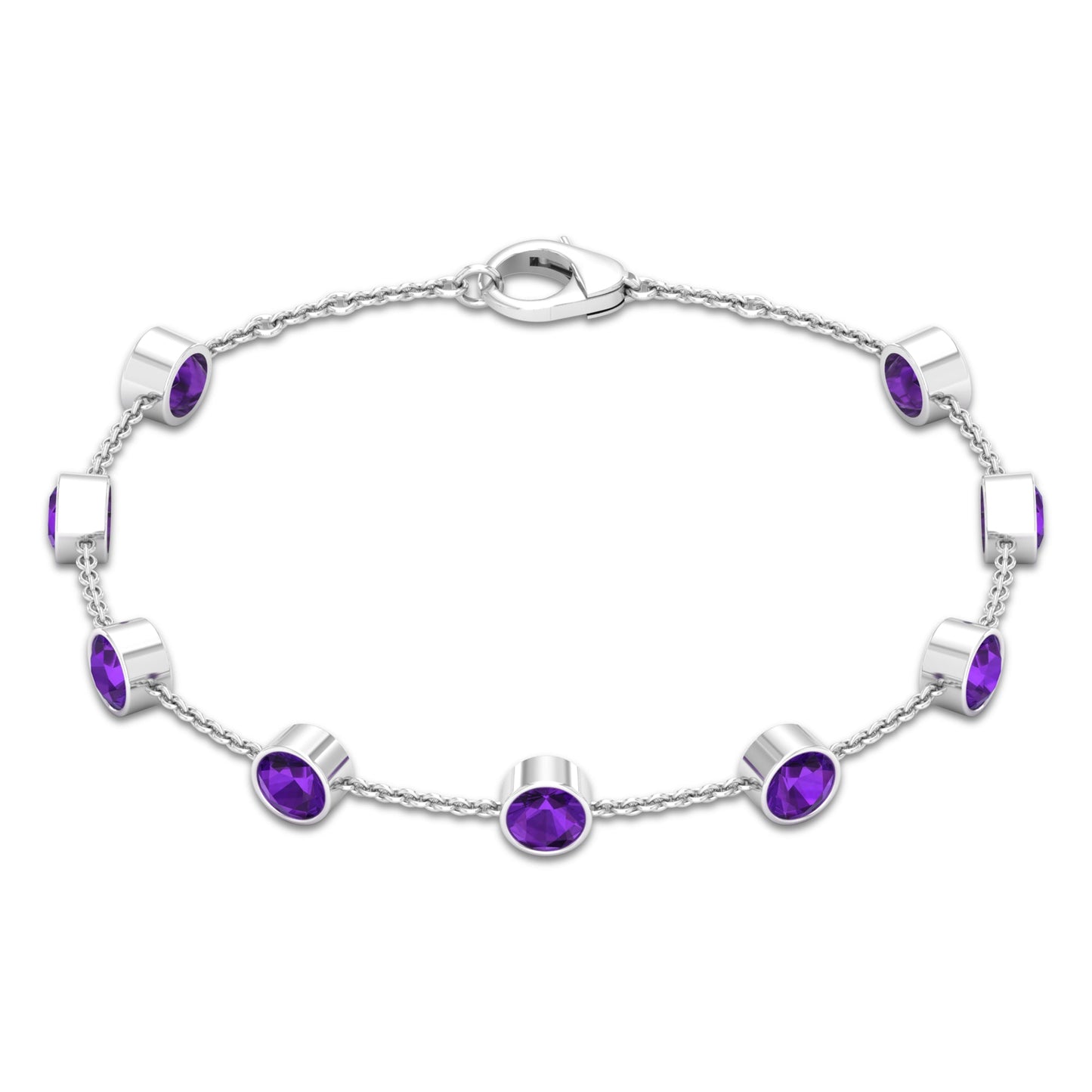 Bezel Set 4 Carat Amethyst Station Chain Bracelet for Women