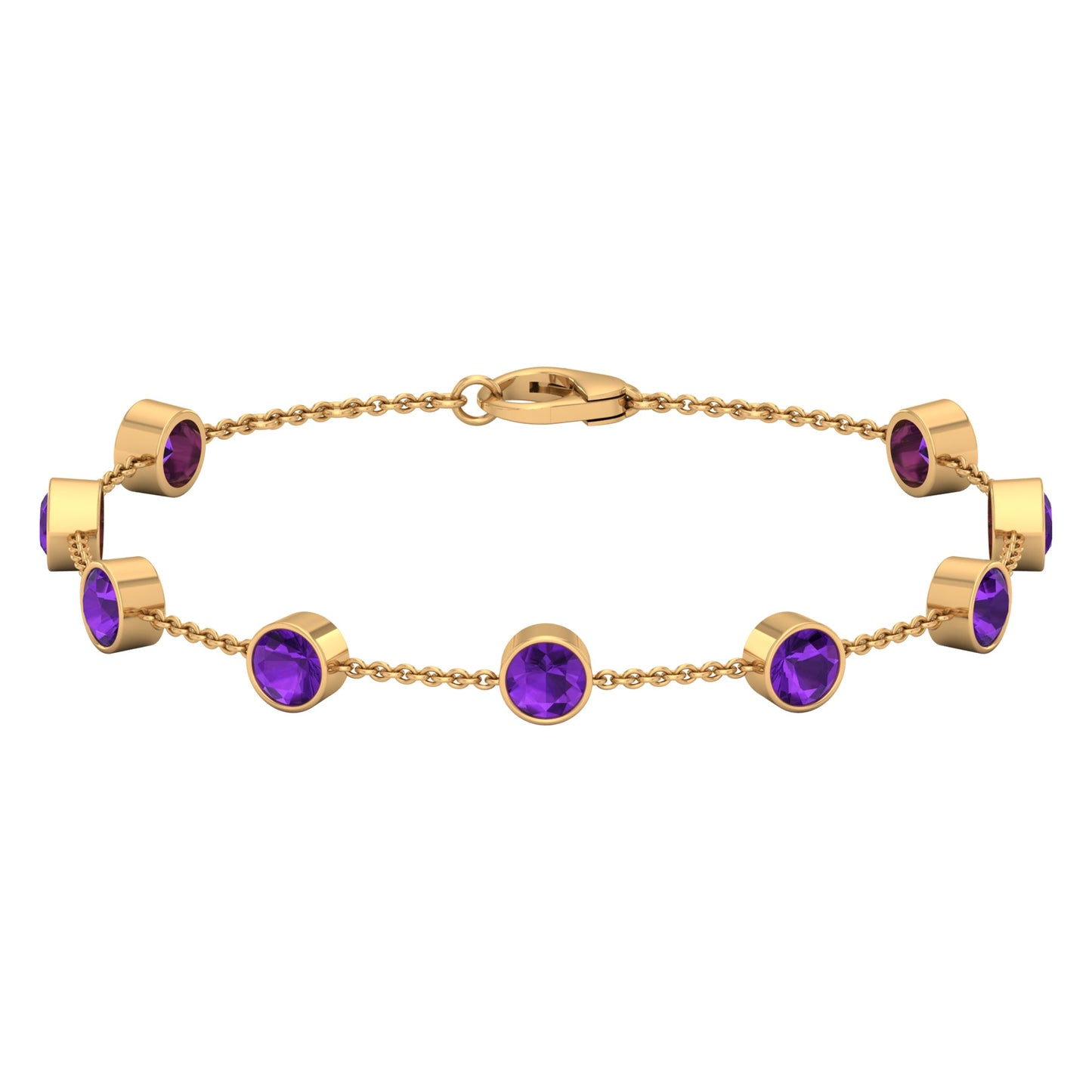 Bezel Set 4 Carat Amethyst Station Chain Bracelet for Women