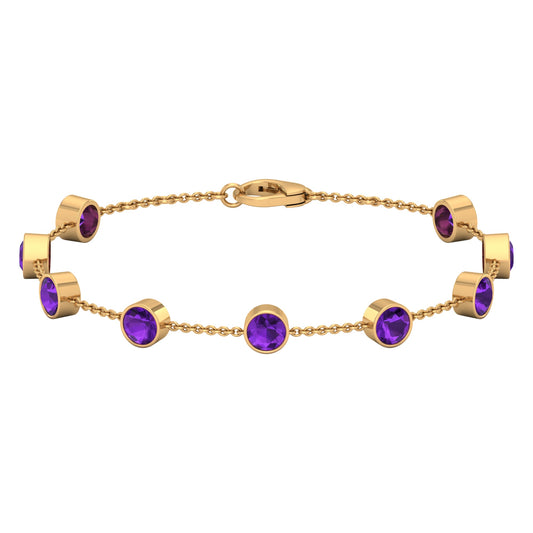 Bezel Set 4 Carat Amethyst Station Chain Bracelet for Women