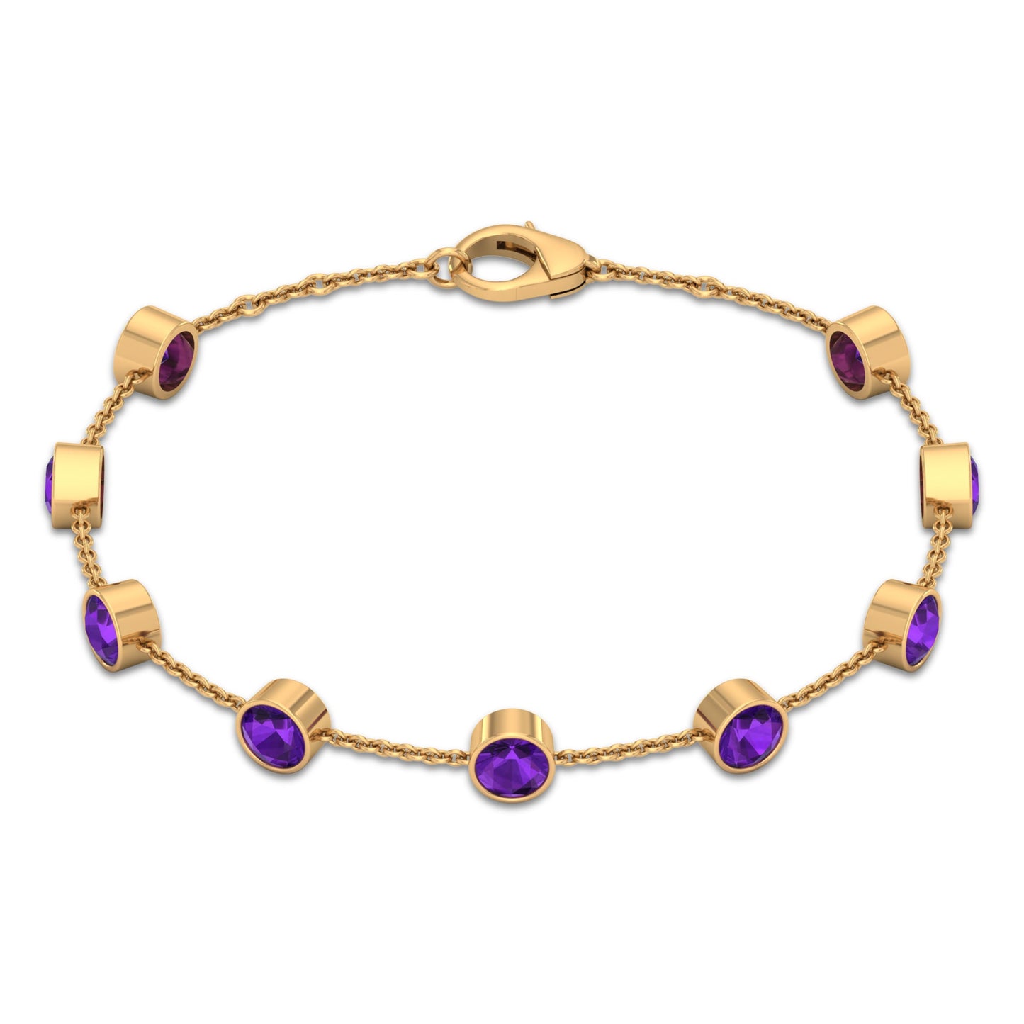 Bezel Set 4 Carat Amethyst Station Chain Bracelet for Women