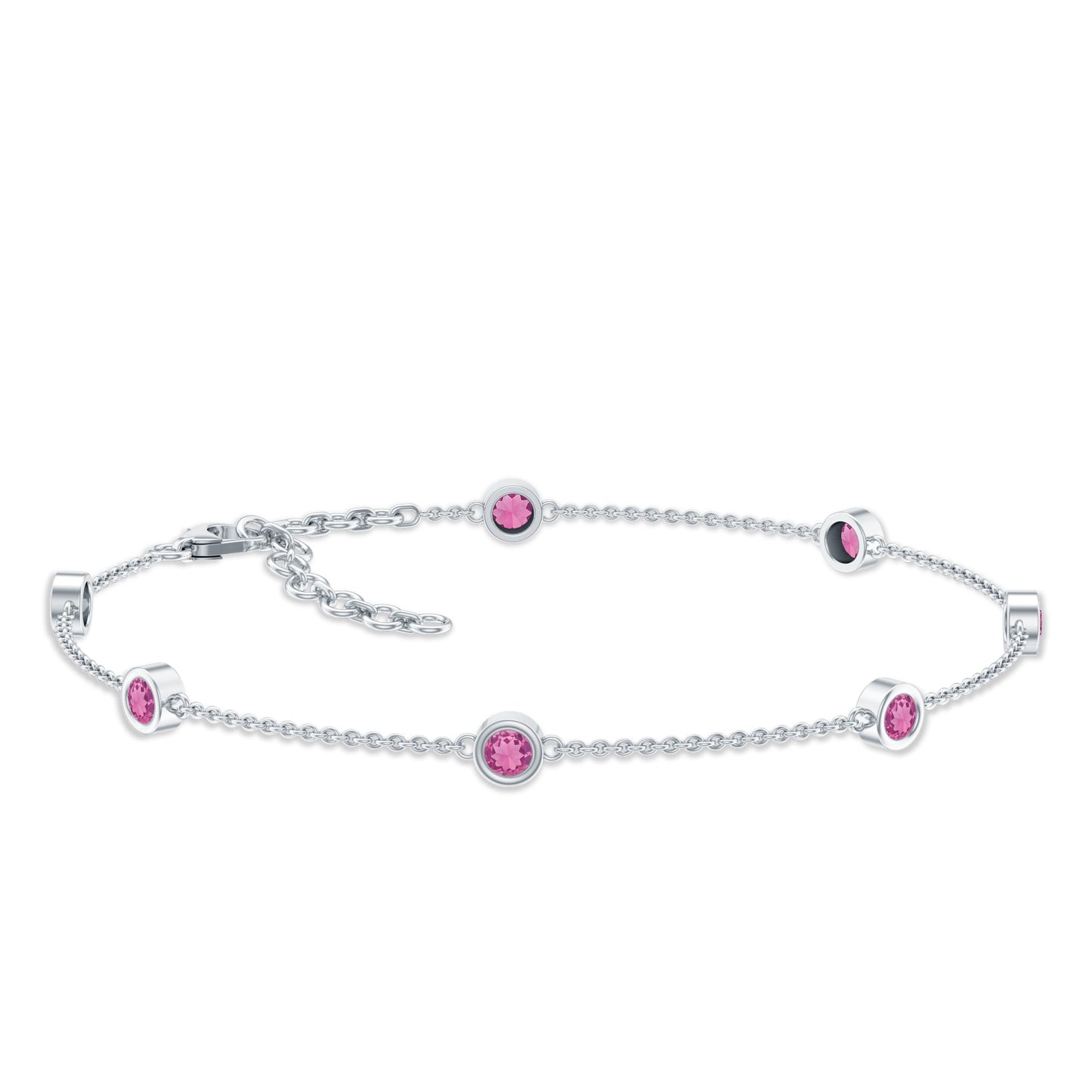 Real Pink Tourmaline Station Chain Bracelet for Women
