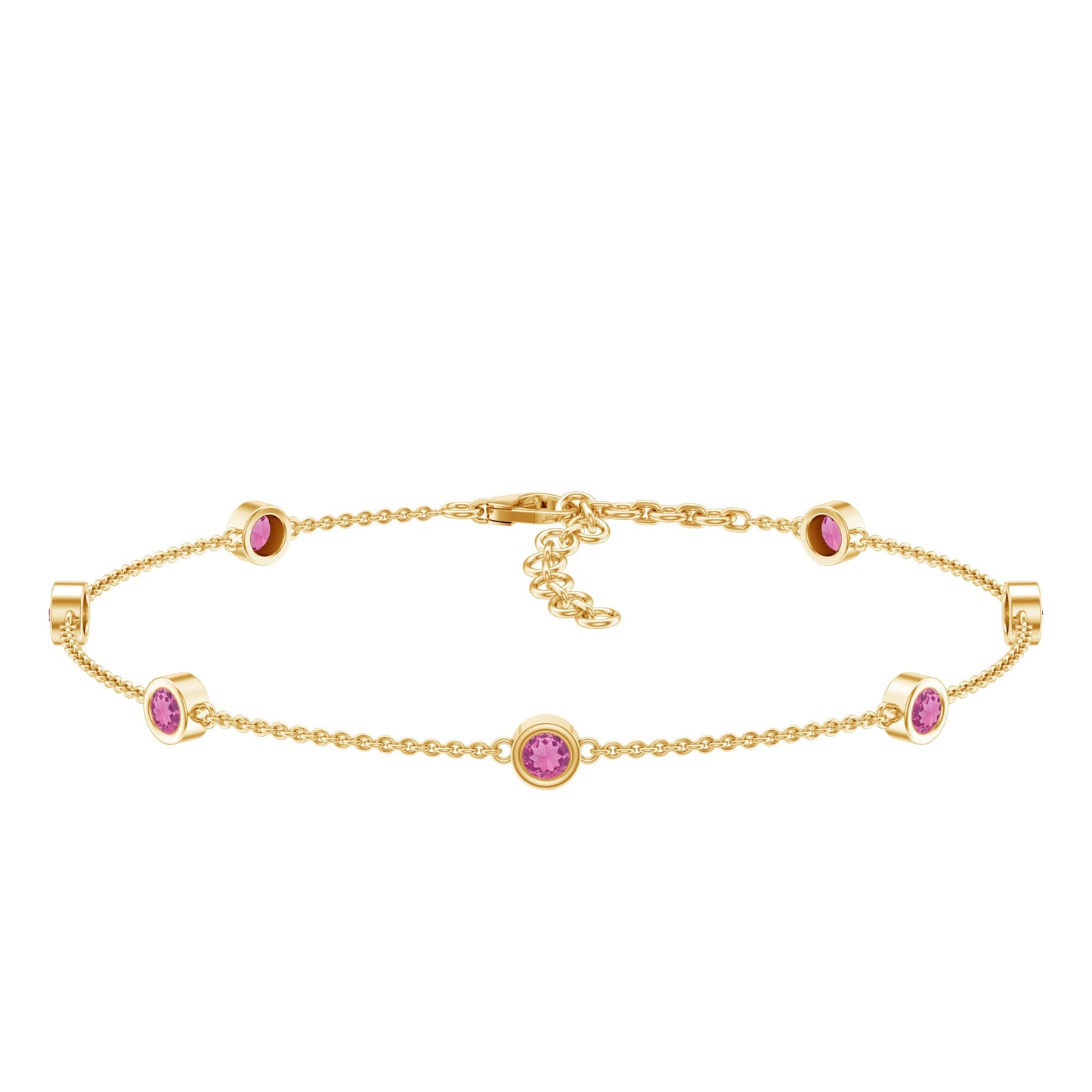 Real Pink Tourmaline Station Chain Bracelet for Women