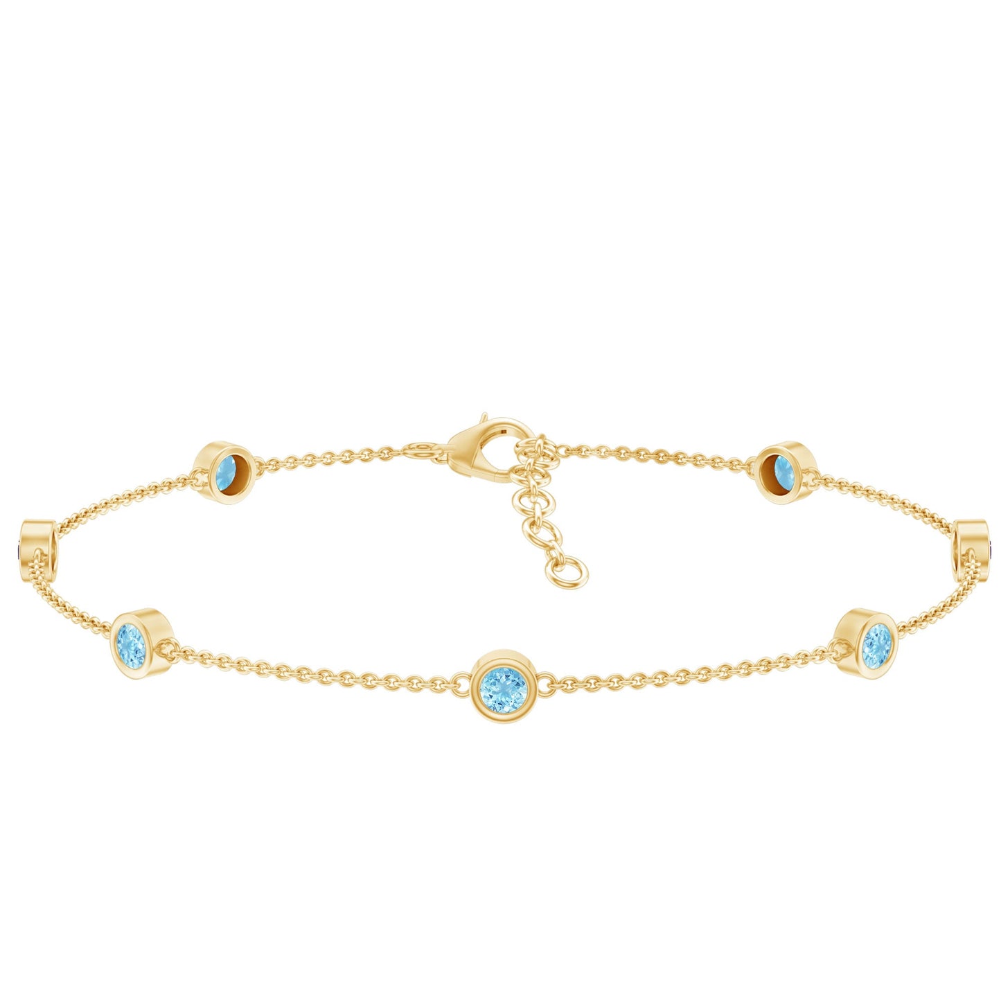 Bezel Set Aquamarine Station Bracelet for Women