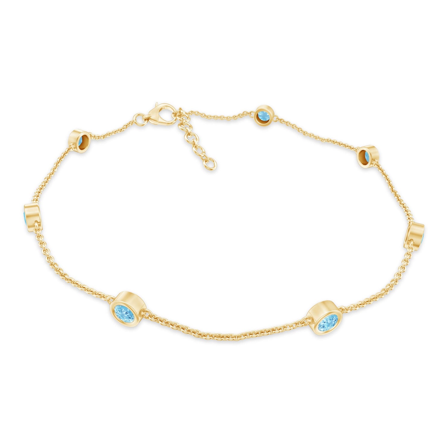Bezel Set Aquamarine Station Bracelet for Women