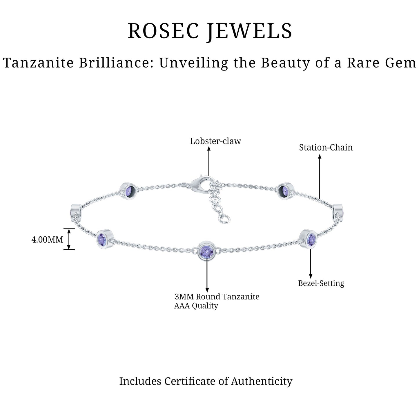 Certified Natural Tanzanite Chain Bracelet for Her