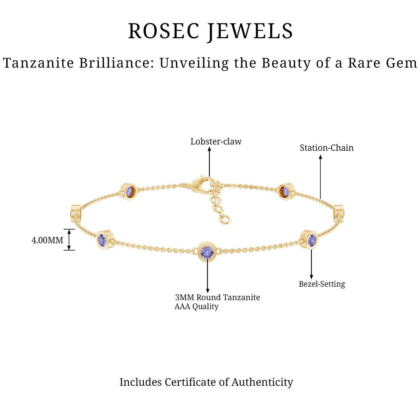 Certified Natural Tanzanite Chain Bracelet for Her