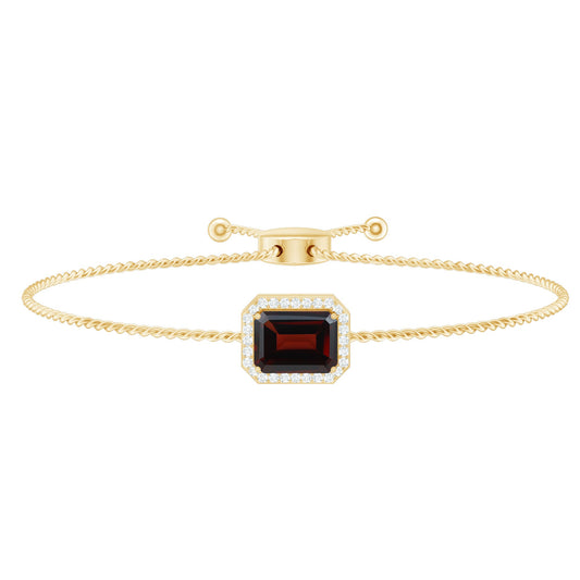 Real 2 Carat Emerald Cut Garnet Bolo Bracelet with Diamond Halo