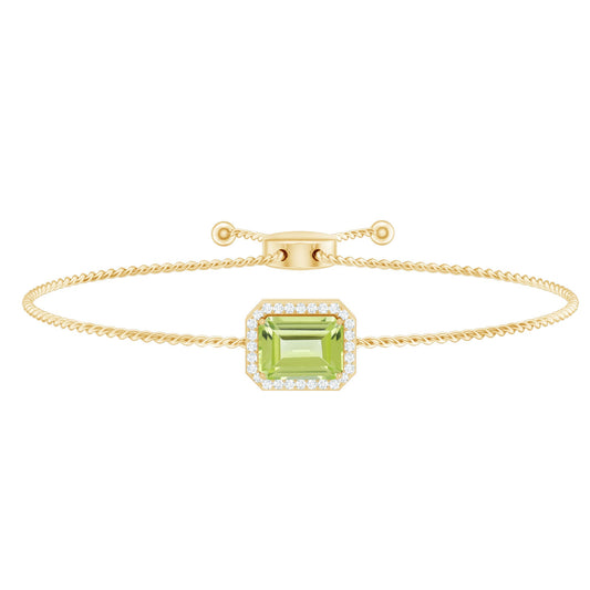 1.8 Carat Emerald Cut Peridot and Diamond Bolo Chain Bracelet