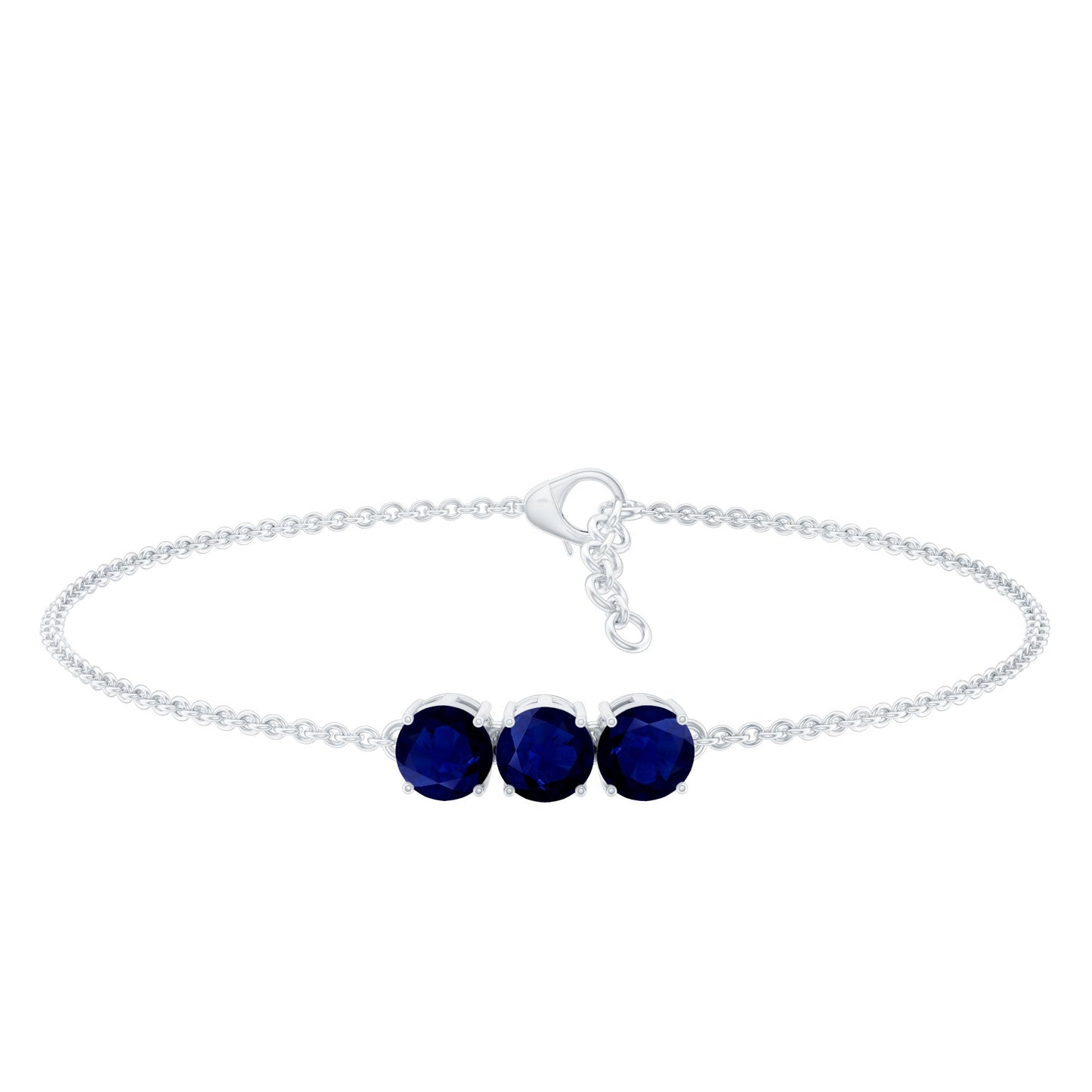 Natural 2.85 Carat Blue Sapphire Three Stone Chain Bracelet