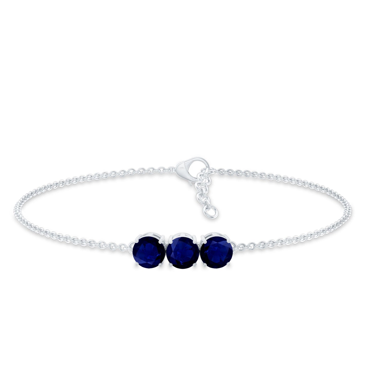 Natural 2.85 Carat Blue Sapphire Three Stone Chain Bracelet