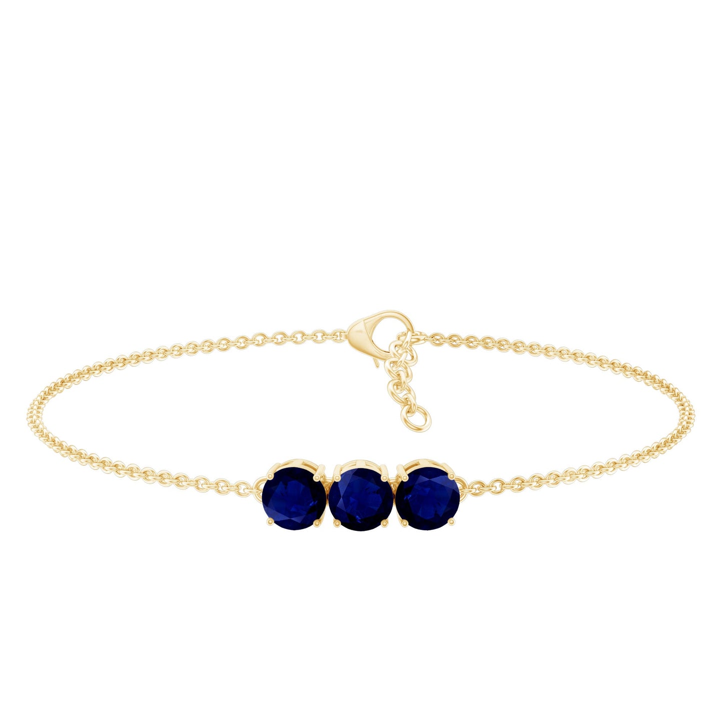 Natural 2.85 Carat Blue Sapphire Three Stone Chain Bracelet