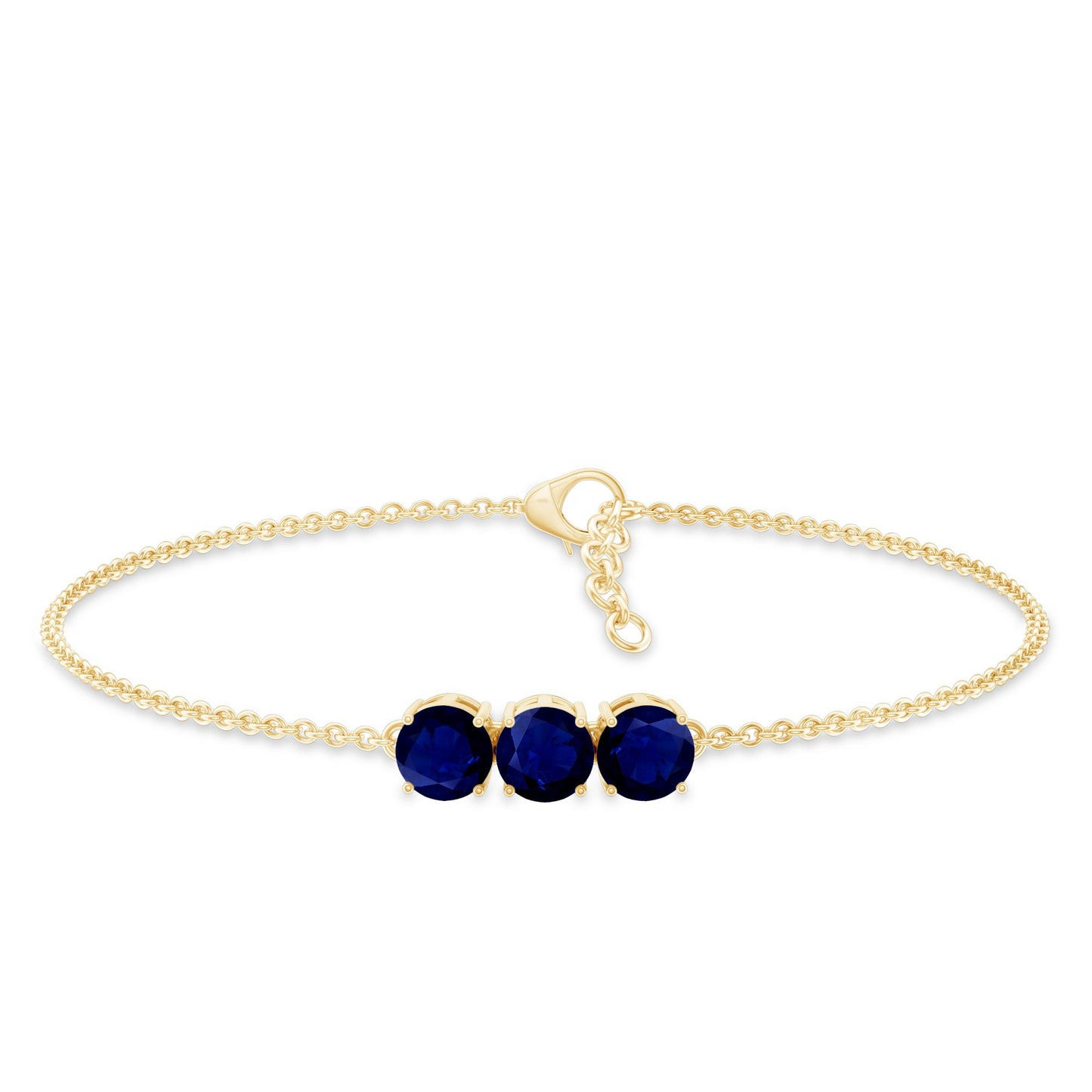 Natural 2.85 Carat Blue Sapphire Three Stone Chain Bracelet