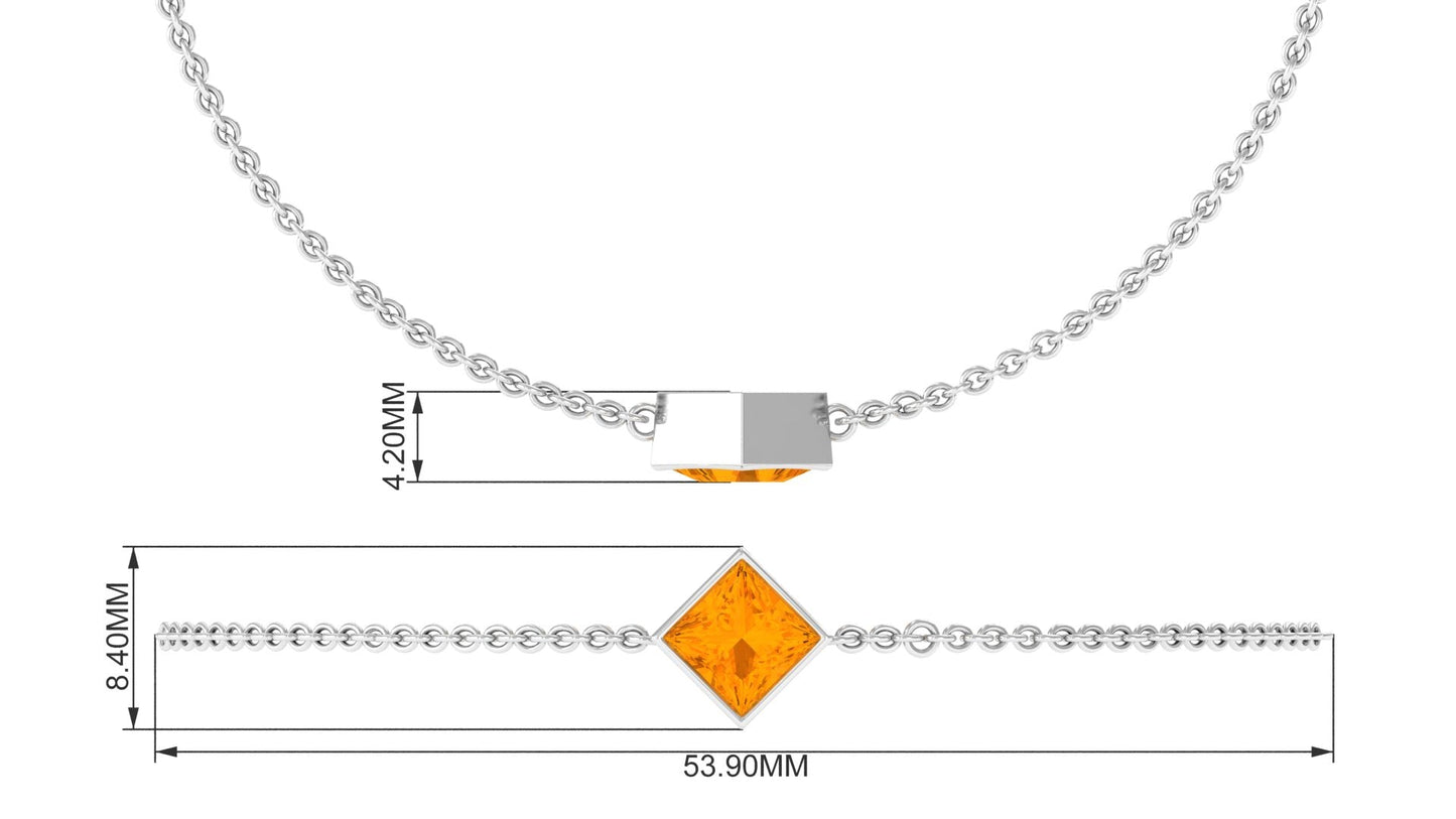 5mm Princess Cut Fire Opal Solitaire Chain Bracelet