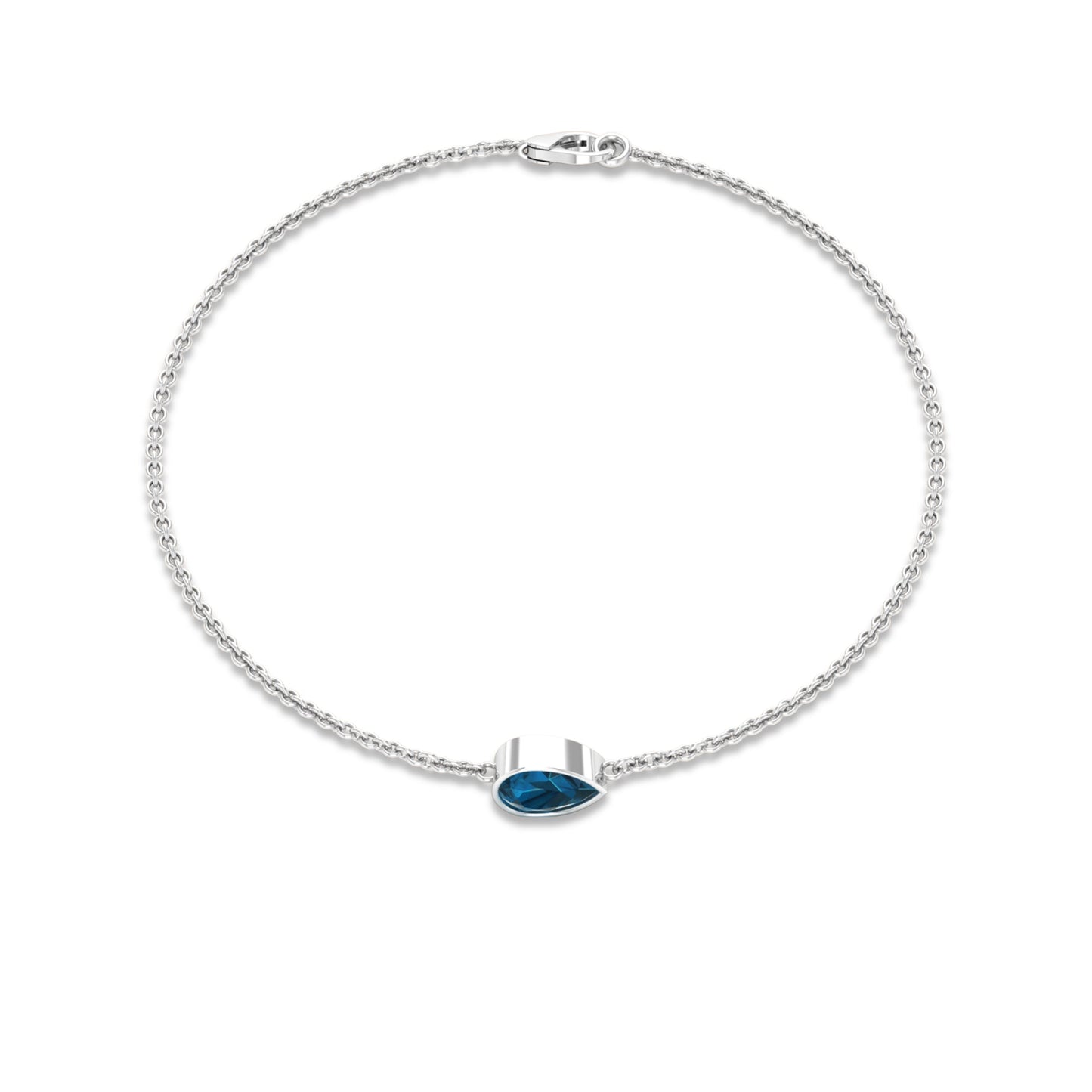 5X7MM Pear Cut London Blue Topaz Solitaire Chain Bracelet