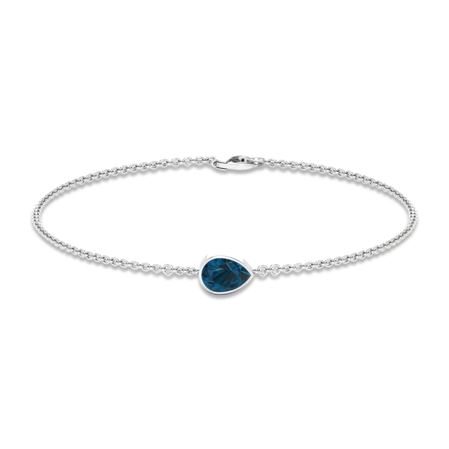 5X7MM Pear Cut London Blue Topaz Solitaire Chain Bracelet