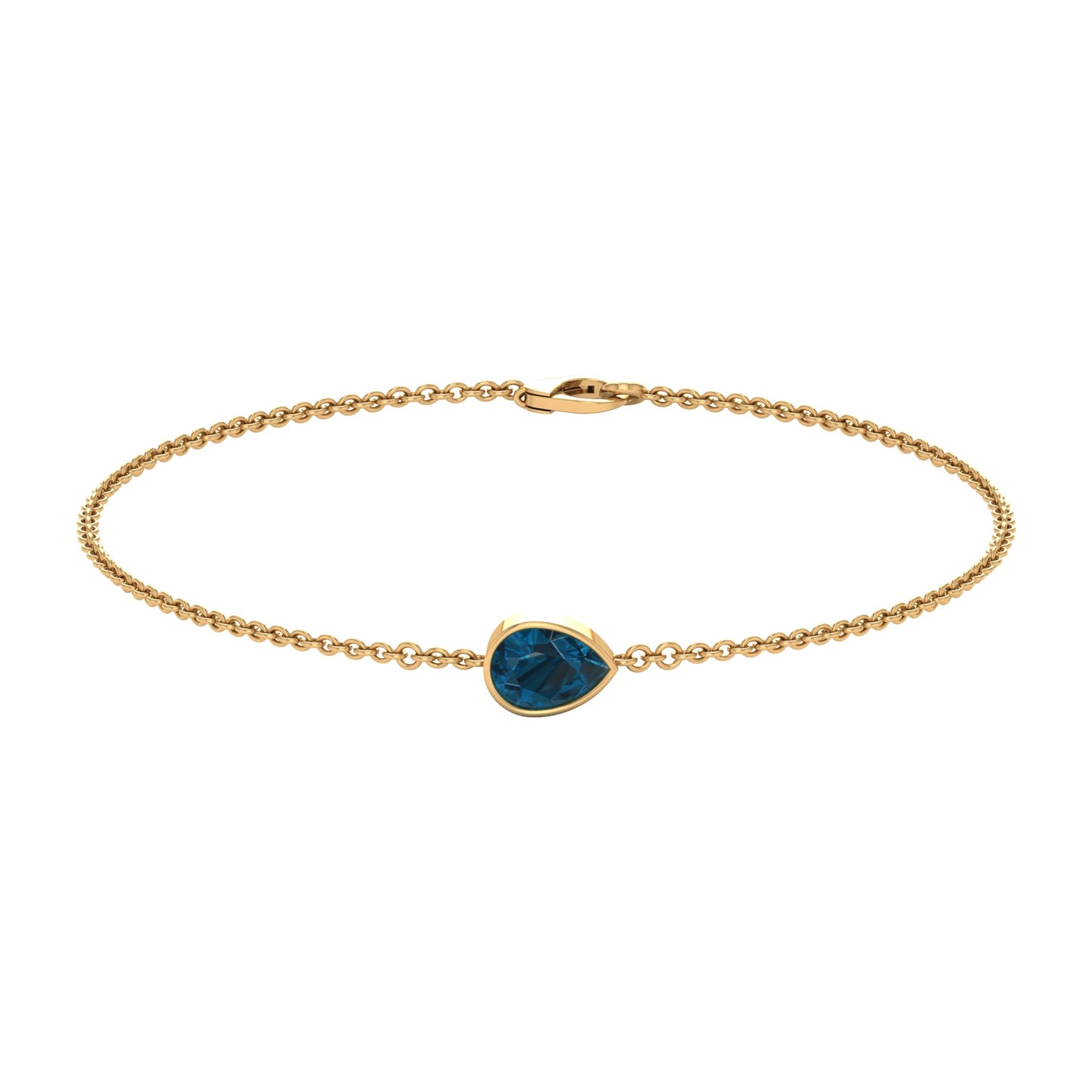 5X7MM Pear Cut London Blue Topaz Solitaire Chain Bracelet