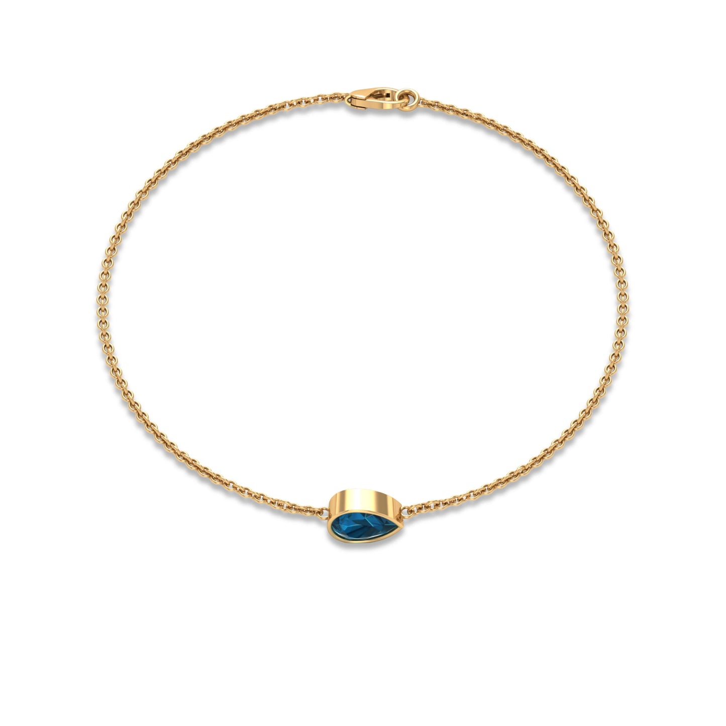 5X7MM Pear Cut London Blue Topaz Solitaire Chain Bracelet