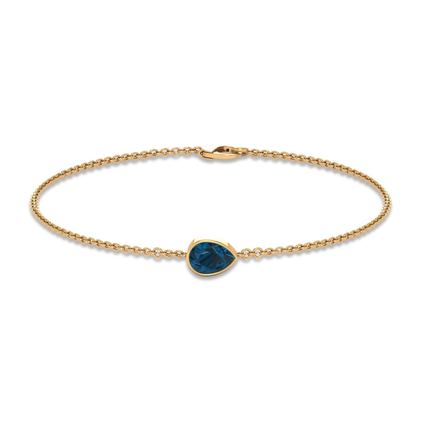 5X7MM Pear Cut London Blue Topaz Solitaire Chain Bracelet