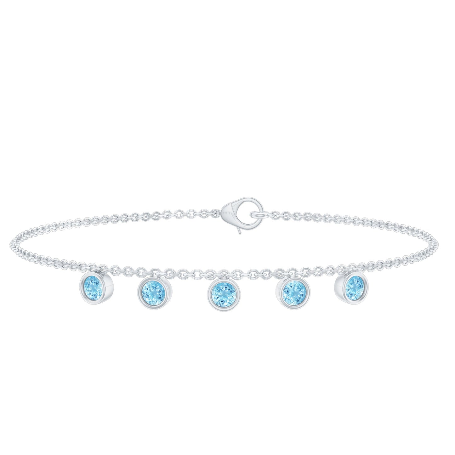 Bezel Set Aquamarine 5 Stone Chain Bracelet