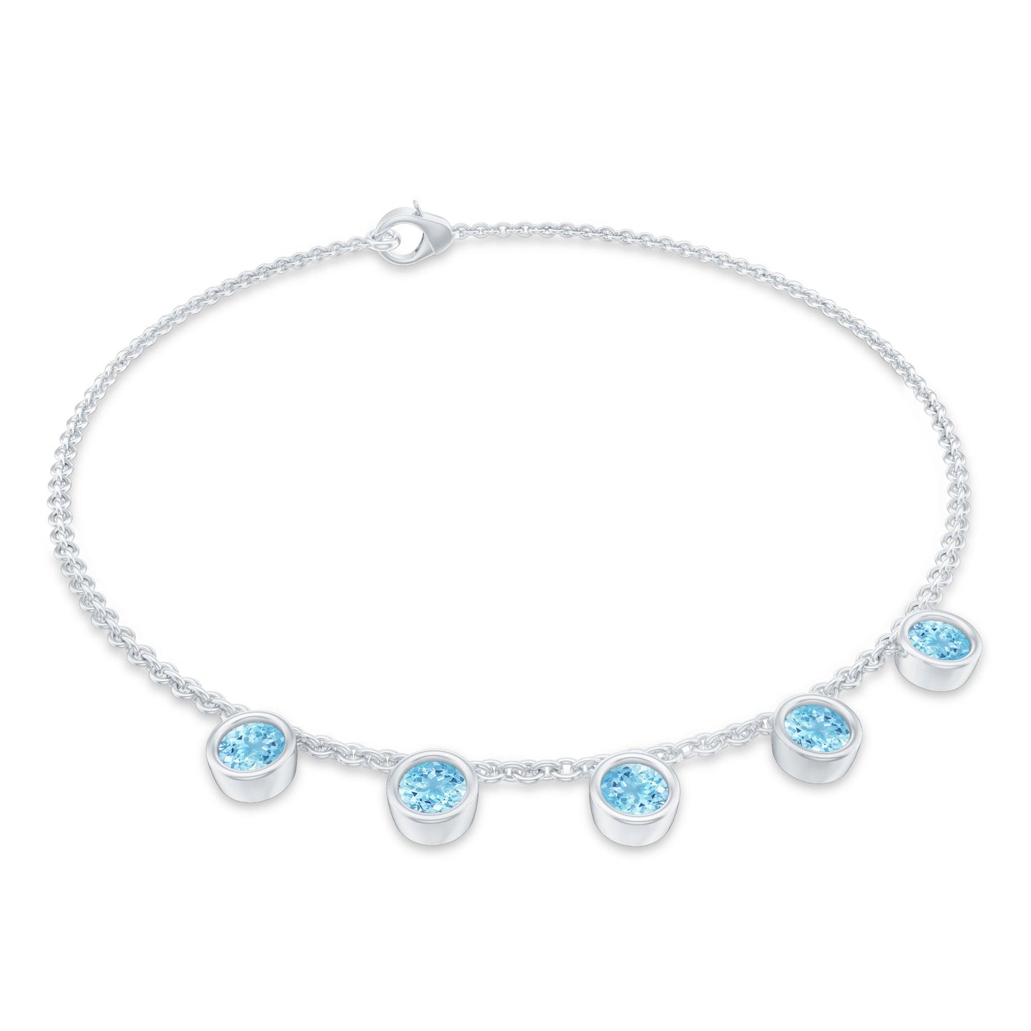 Bezel Set Aquamarine 5 Stone Chain Bracelet