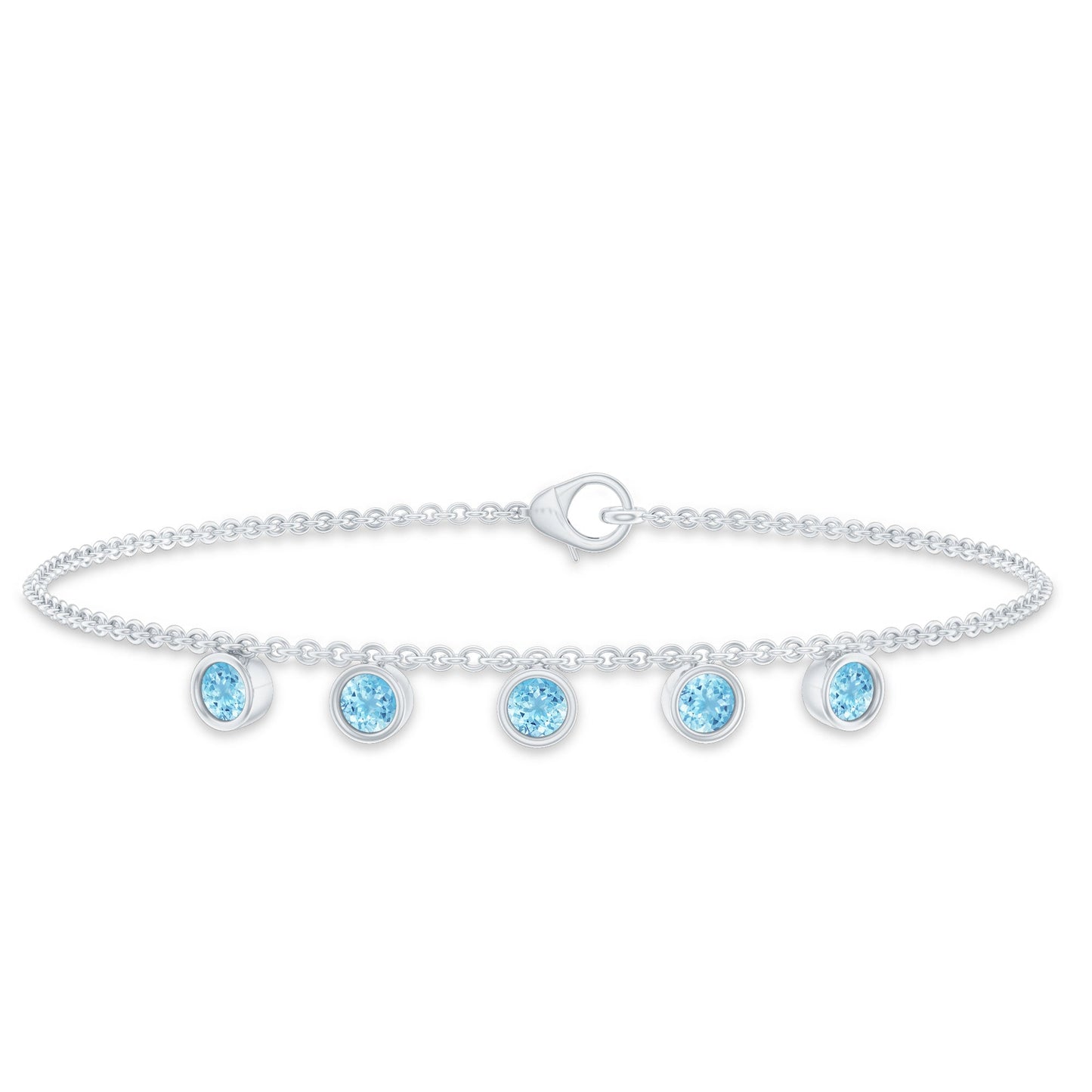 Bezel Set Aquamarine 5 Stone Chain Bracelet