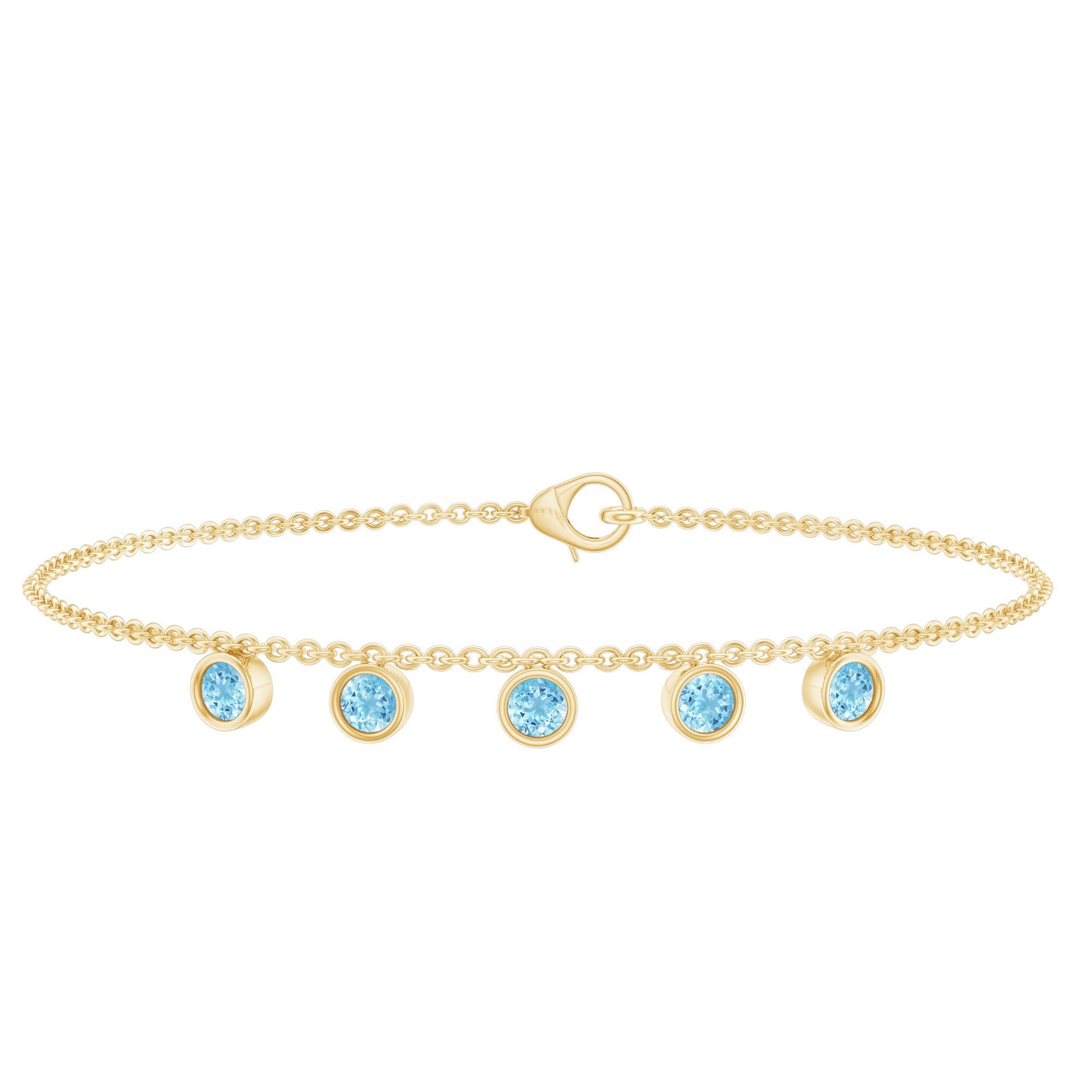 Bezel Set Aquamarine 5 Stone Chain Bracelet