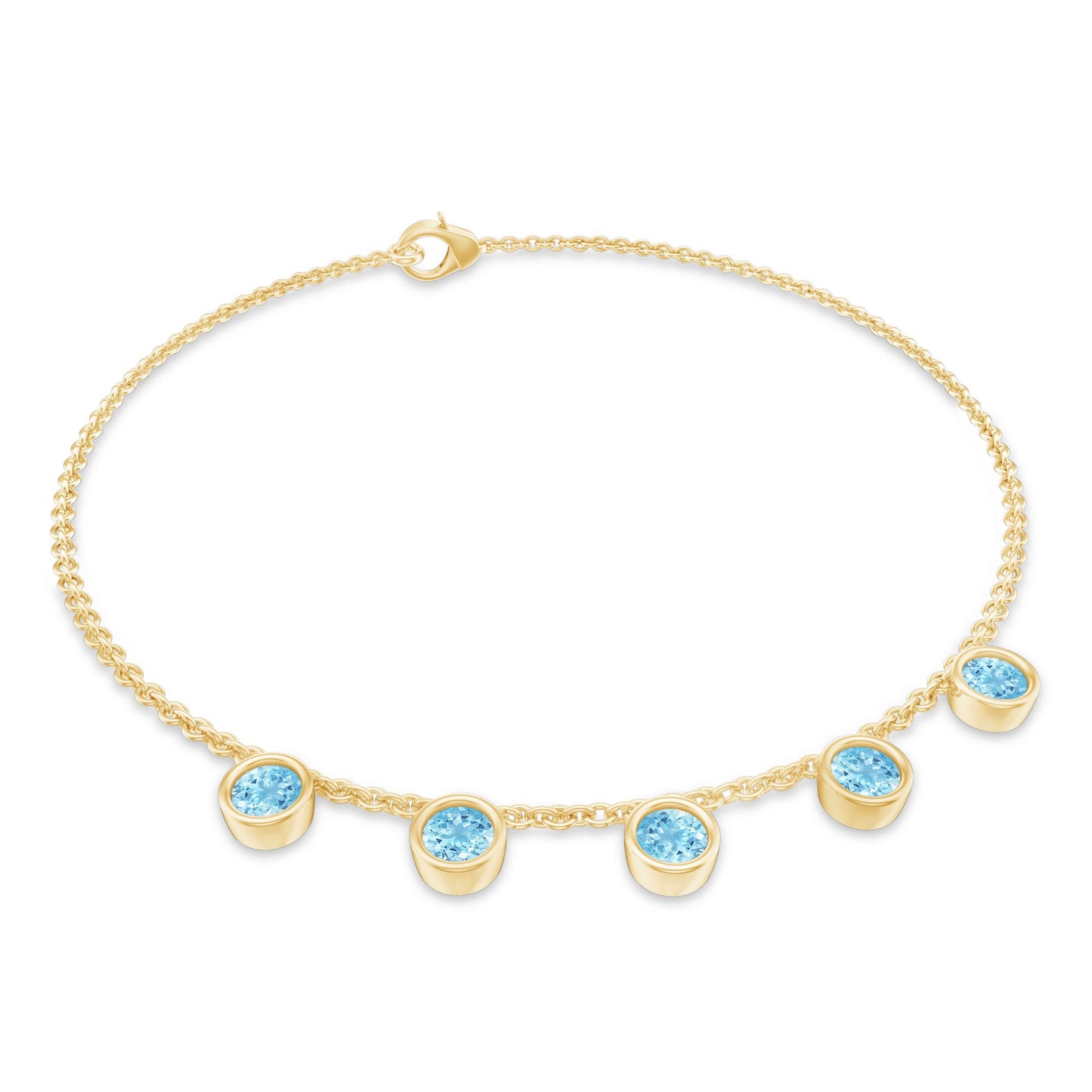 Bezel Set Aquamarine 5 Stone Chain Bracelet