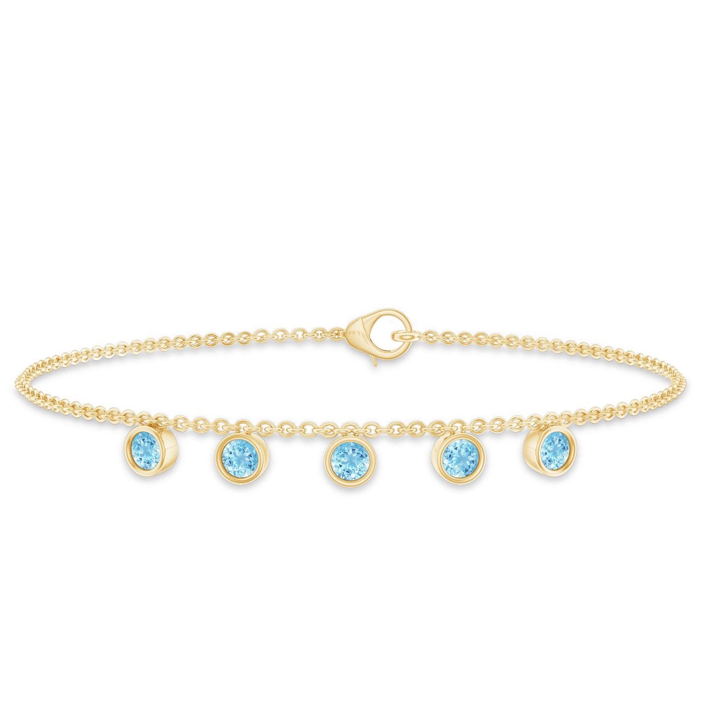 Bezel Set Aquamarine 5 Stone Chain Bracelet