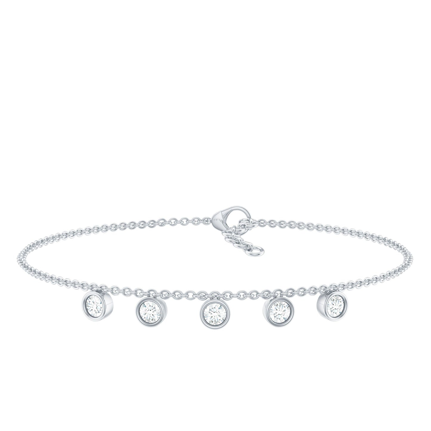 Certified Moissanite Five Stone Chain Charm Bracelet