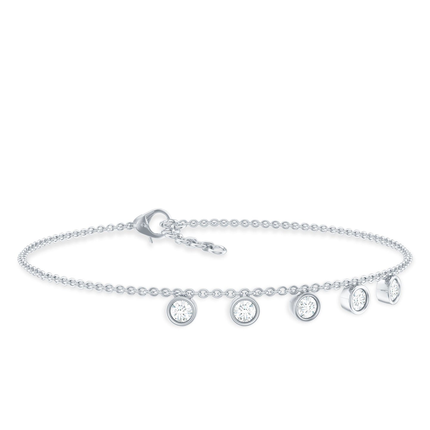 Certified Moissanite Five Stone Chain Charm Bracelet
