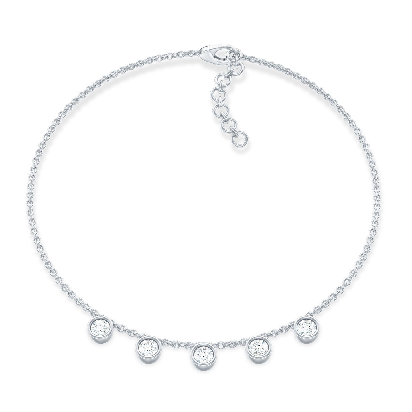 Certified Moissanite Five Stone Chain Charm Bracelet