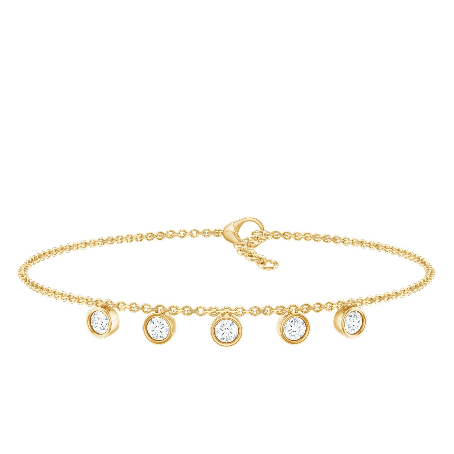 Certified Moissanite Five Stone Chain Charm Bracelet