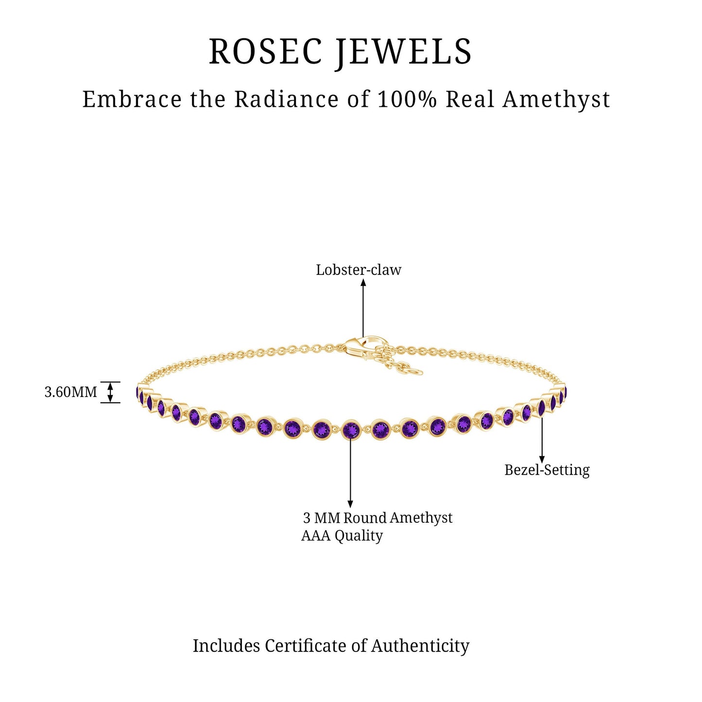 Minimalist Bezel Set Amethyst Chain Bracelet