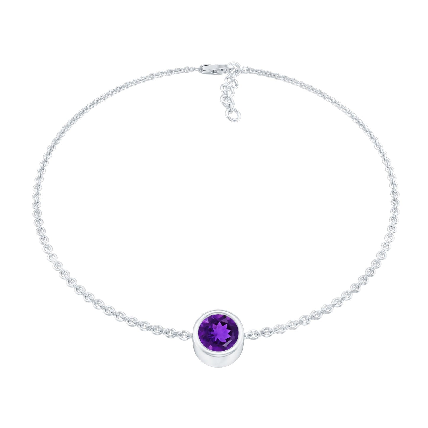 Genuine 7MM Amethyst Solitaire Chain Bracelet in Bezel Set