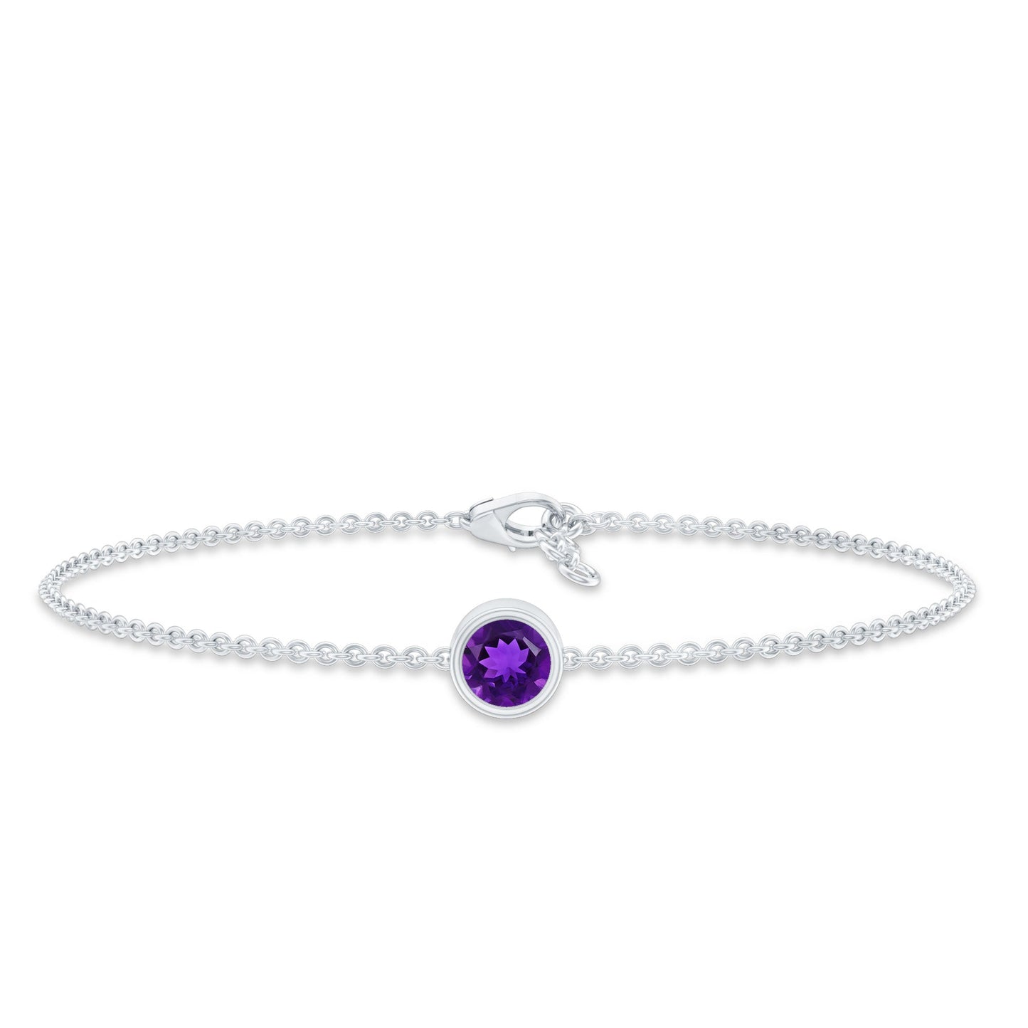 Genuine 7MM Amethyst Solitaire Chain Bracelet in Bezel Set
