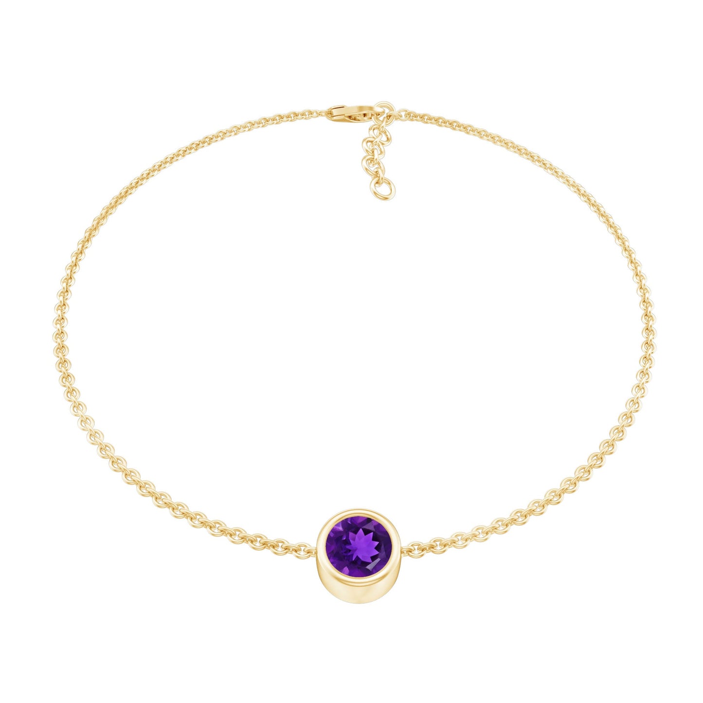 Genuine 7MM Amethyst Solitaire Chain Bracelet in Bezel Set