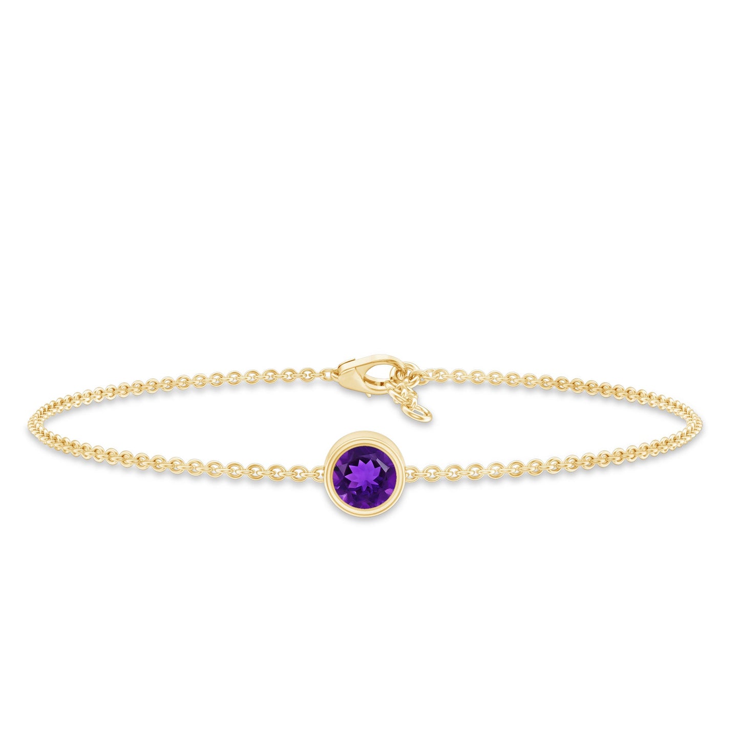 Genuine 7MM Amethyst Solitaire Chain Bracelet in Bezel Set